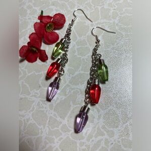 Green red and purple Christmas lights earrings